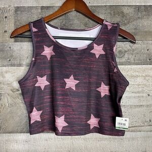 Material Girl Active L Junior Beet Red & Pink Star Sleeveless Crop Top New